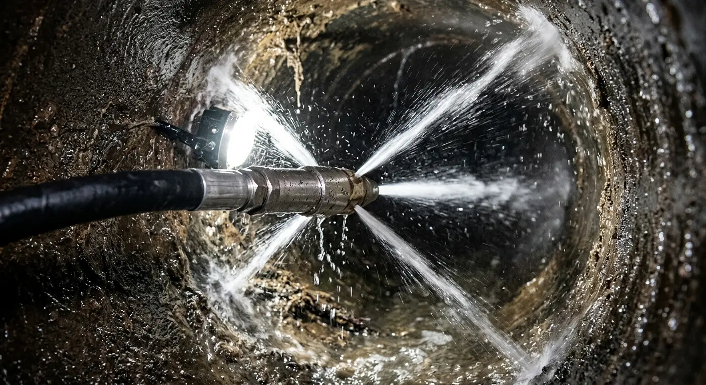 High-pressure hydro jetting nozzle cleaning sewer pipe for Storm Drain Cleaning in Victor